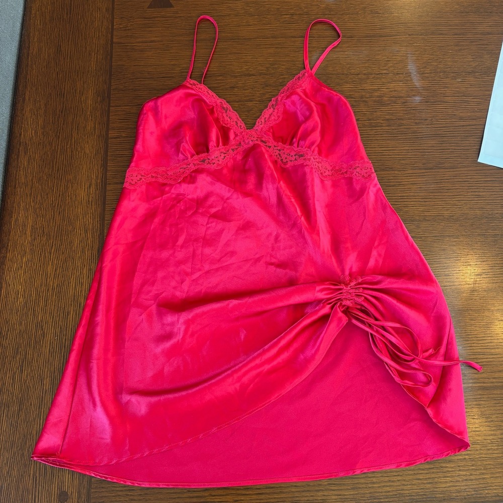 Victoria's Secret Pink Satin Lace Trim Babydoll Slip Dress Chemise Small